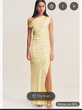 Shona Joy One-Shoulder Satin Maxi Dress in Pale Yellow